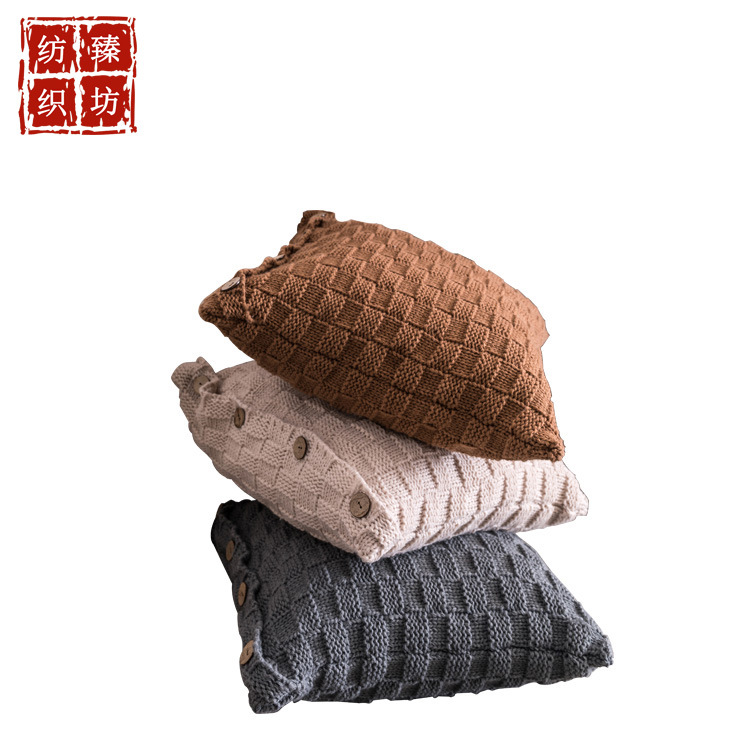 正方形立体方块纽扣抱枕靠枕 简约北欧风 方形靠背沙发抱枕