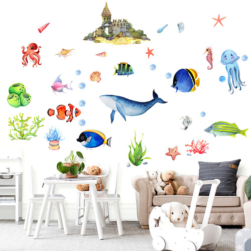 Luminous Underwater World Ocean fish Shark cartoon wall stickers fluorescent stickers children's room decoration stickers