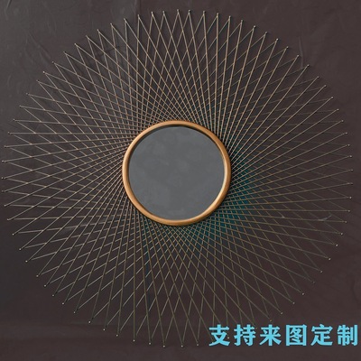 欧式简约客厅铁艺玄关镜创意铁线装饰镜子背景墙装修挂镜可定制