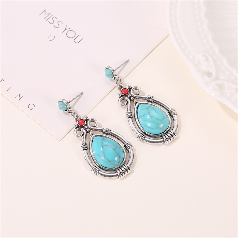 Earrings Female Dripping Geometric Turquoise Earrings Temperament Gemstone Earrings display picture 4