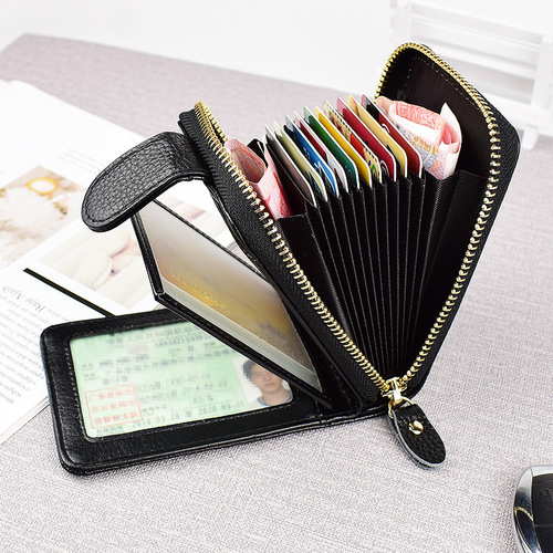 Cross-border top grain leather men's card wallet leather accordion card wallet RFID anti-theft card wallet genuine leather ID card case 