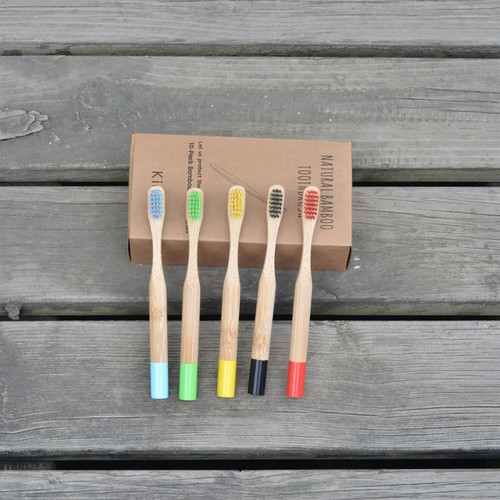 10-pack children's toothbrush round handle set bamboo charcoal soft bristle toothbrush painted bamboo handle bamboo toothbrush set