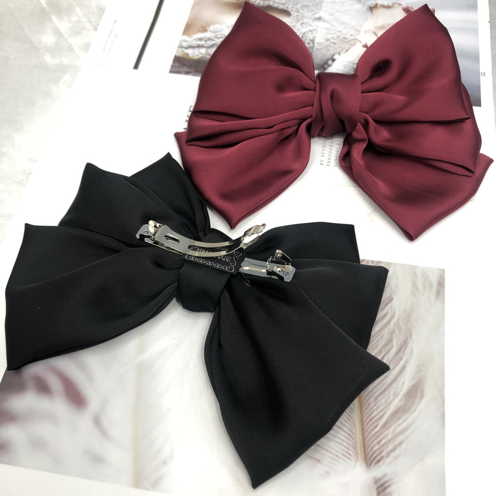 Source Wine Red Satin Bow Hairpin Three-layer Ribbon  Clip display picture 7