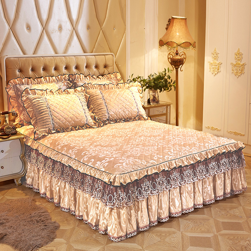 夹棉加厚天鹅绒床裙四季使用欧式宫廷风1.8m双人学生单人床笠床罩