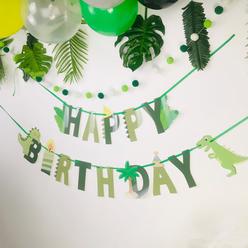 Hot selling dinosaur happy birthday la Hua La flag dinosaur banner forest theme party decoration bunting
