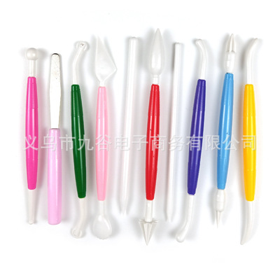 彩色10件套雕刻笔 翻糖蛋糕雕刻组软陶粘土造型工具 DIY烘焙模具|ms