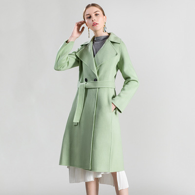 2019年秋冬新款雙面羊絨大衣翻領呢子羊毛外套中長款純色高端女裝