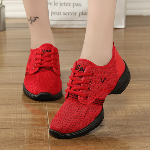 One-piece contemporary dance shoes for women, square dance shoes, mesh spring and summer dance shoes, soft-soled adult sports shoes for women