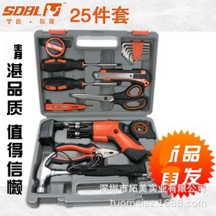 SDBL25件家用工具套装 五金工具箱维修工具组合组套带电动螺丝刀z