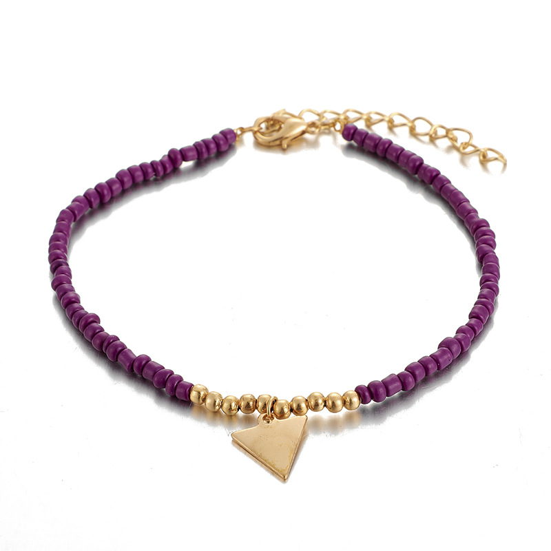 Diamond Beaded Leaf Triangular Elephant Tassel Anklet 3-Piece Set wholesales fashion