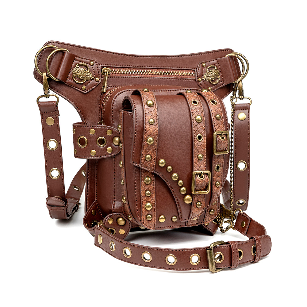 Women's Men's Punk Solid Color Pu Leather Waist Bags display picture 1