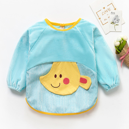 Baby eating smock crystal velvet girl autumn and winter children's apron long-sleeved waterproof boy bib baby reverse dressing
