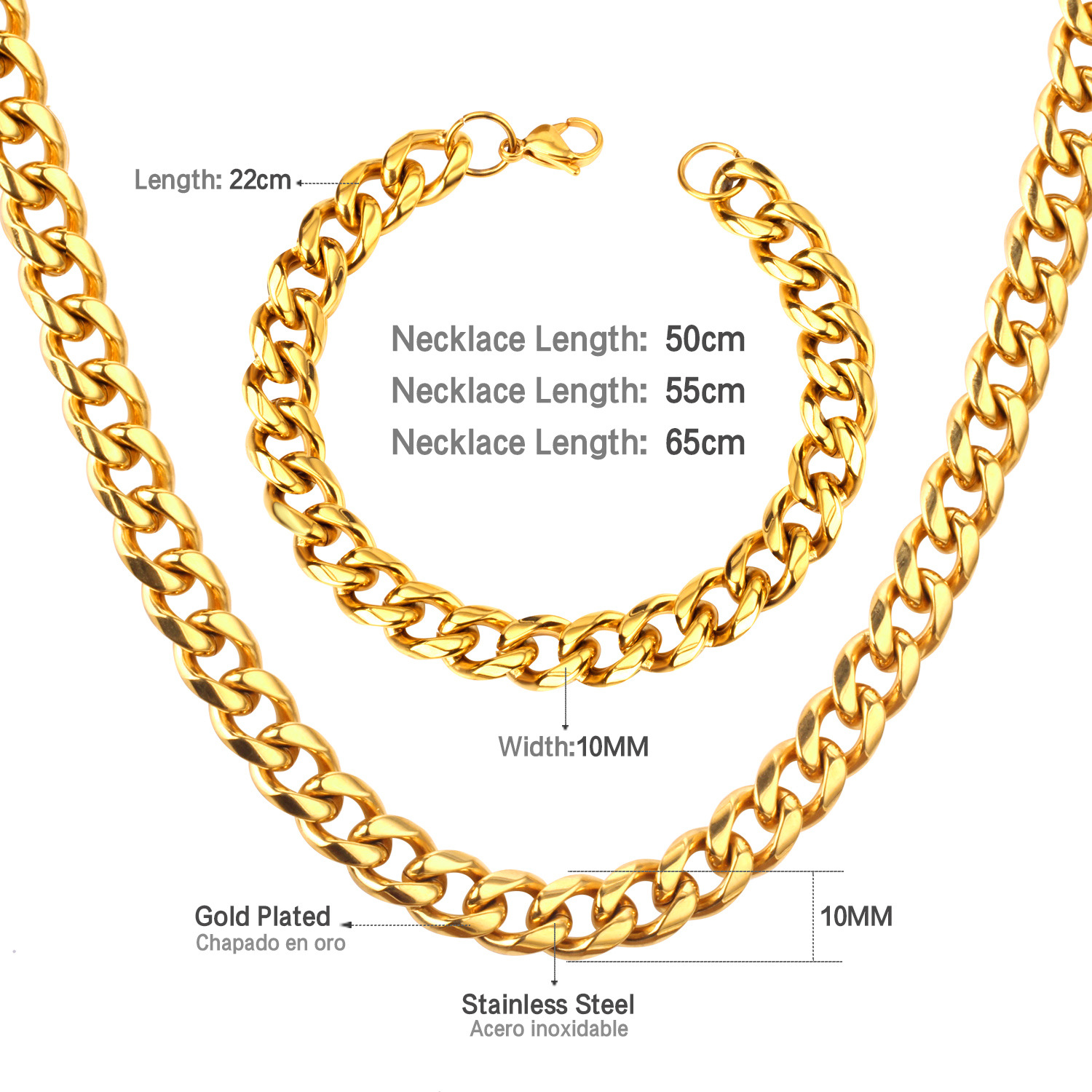 2 Pieces Quantity Simple Style Solid Color Stainless Steel Plating Bracelets Necklace