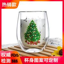 人工吹制双层玻璃杯耐高温高硼硅玻璃杯圣诞玻璃杯蛋形咖啡杯