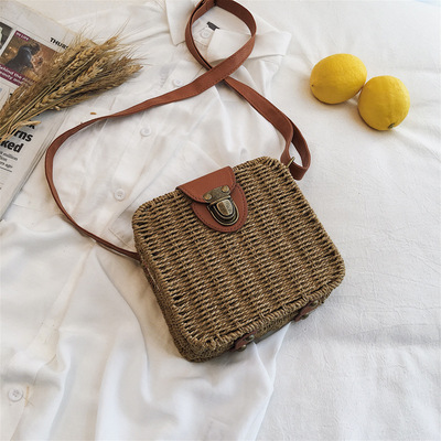 new pattern Rattan Straw bag Shackle Square bag Lock catch Travel package wholesale fashion Square bag Manufactor