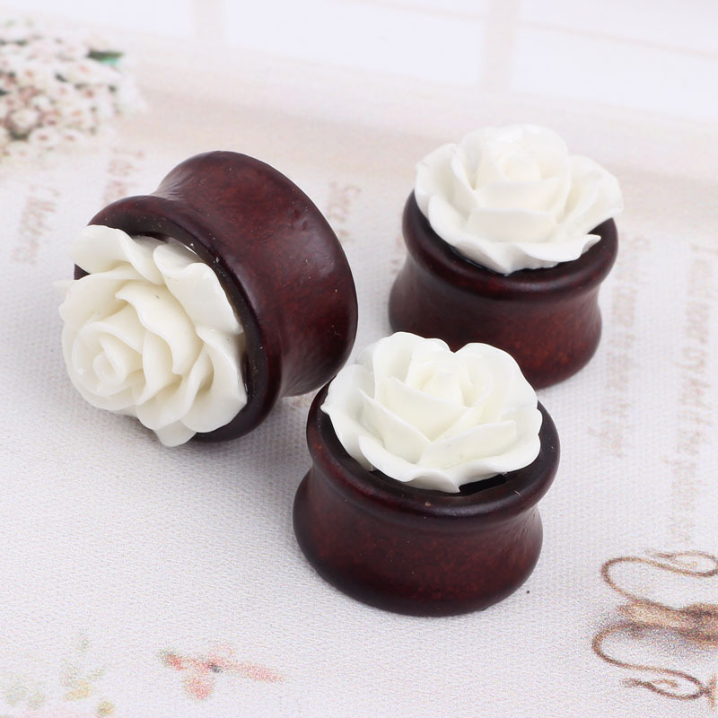 New Eucalyptus Flower Hollow Ear Expander Ear Plug Earring Wooden Stretcher 20mm detail image 7