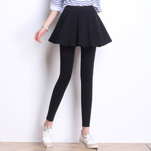 高腰弹力打底裤女式春秋季新款假两件百褶裙裤外穿韩版小脚铅笔裤
