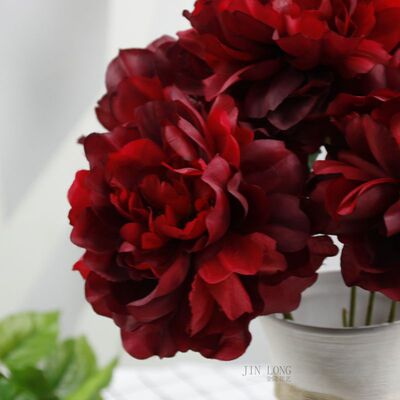 厂家批发仿真花5头牡丹花 芍药花 花头 婚庆婚礼路引 假花墙 装饰