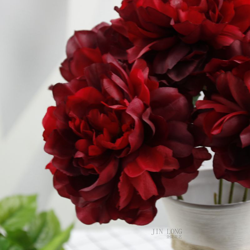 厂家批发仿真花5头牡丹花 芍药花 花头 婚庆婚礼路引 假花墙 装饰