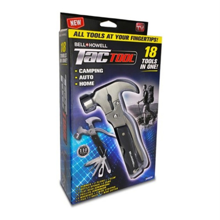 跨境新品TAC TOOL 18 IN 1不锈钢求生锤多功能安全锤户外登山锤