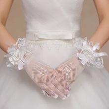 婚紗手套蕾絲超仙森系紅色網格性感韓式結婚手紗新娘手套歐式白紗