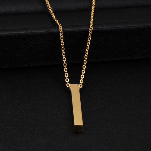 Personalized simple and fashionable lettering pendant long necklace Stainless steel cylinder rectangular laserable Logo necklace