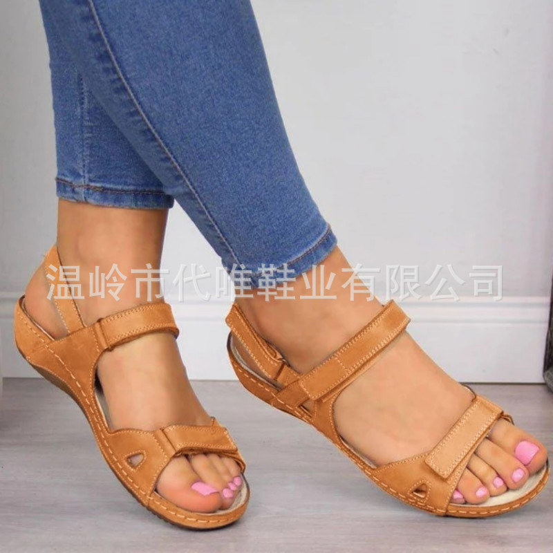 2020跨境现货女凉鞋夏欧美新款露趾女式凉鞋速卖通热卖魔术贴女鞋