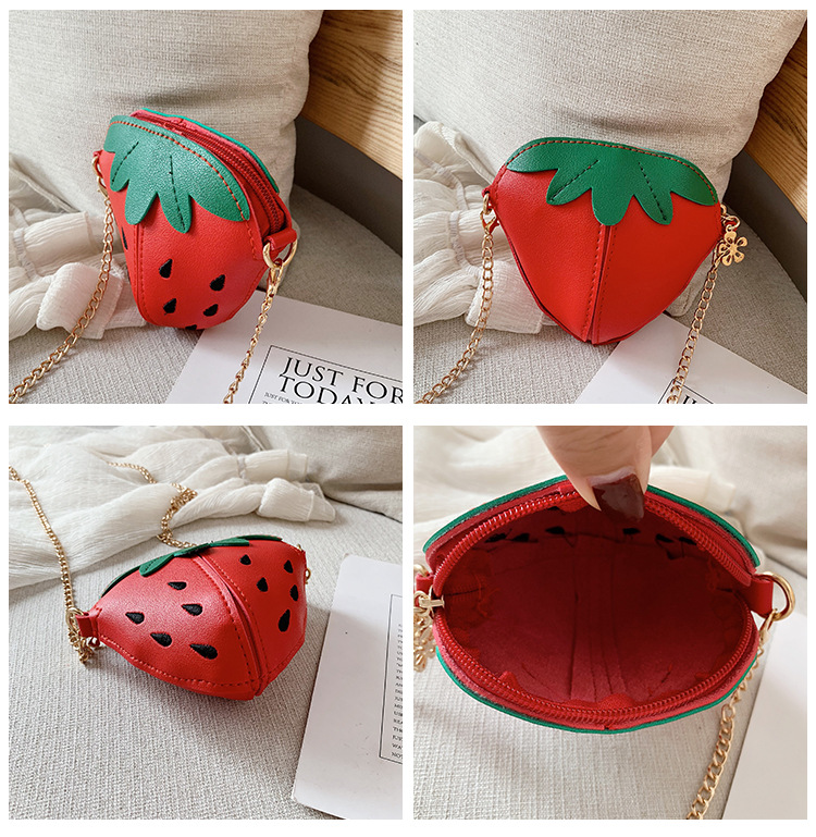 Children's bags, strawberry chain crossbody bags, cute babies, little girls, coin purges, mini accessories, fruit backpacks, trend undefined