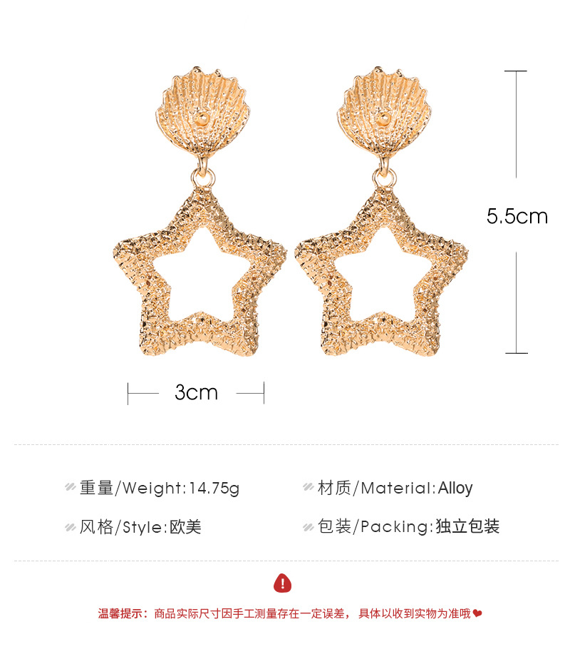 Explosion Earrings Beach Starfish Shell Earrings Five-pointed Star Embossed Earrings Women display picture 15