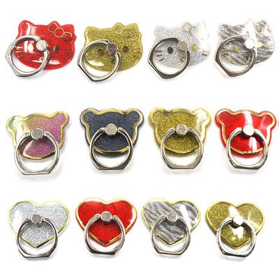 闪粉指环扣支架心形熊头KT猫手机通用手机扣贴懒人支架量大价优|ms