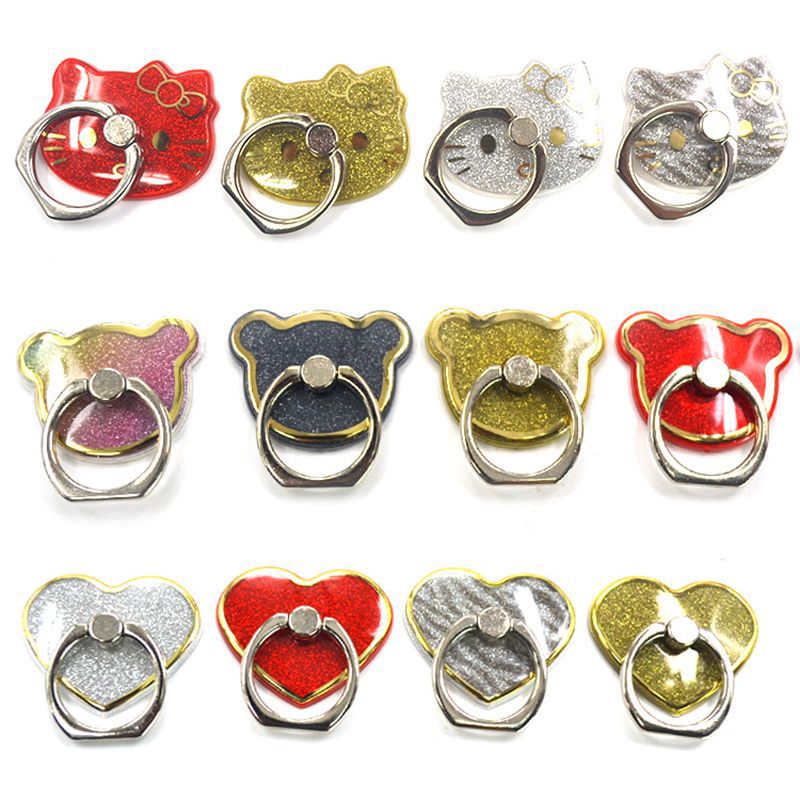 闪粉指环扣支架心形熊头KT猫手机通用手机扣贴懒人支架量大价优|ms