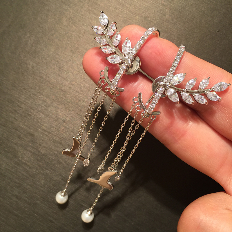 S925 Silver Needle Wheat Earrings Long Fringed Seagull Front And Rear Dual-use Earrings Super Fairy Creative Sweet Earrings display picture 4