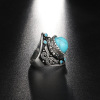 Retro metal turquoise ring with stone, European style, Amazon