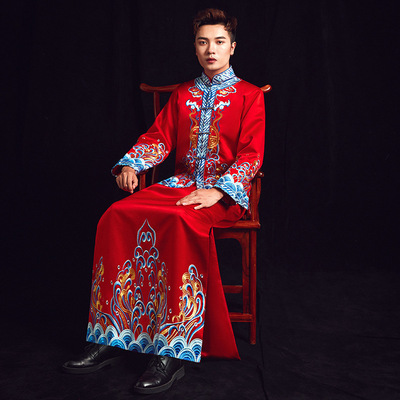 2022 new pattern wedding Xiu clothing men's wear gules Embroidery man Groom marry Toast clothing Chinese style Mandarin jacket