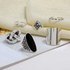 European and American hot -selling new alloy ancient silver hollow geometric diamond -shaped pattern rings Six -piece female manufacturers direct sales