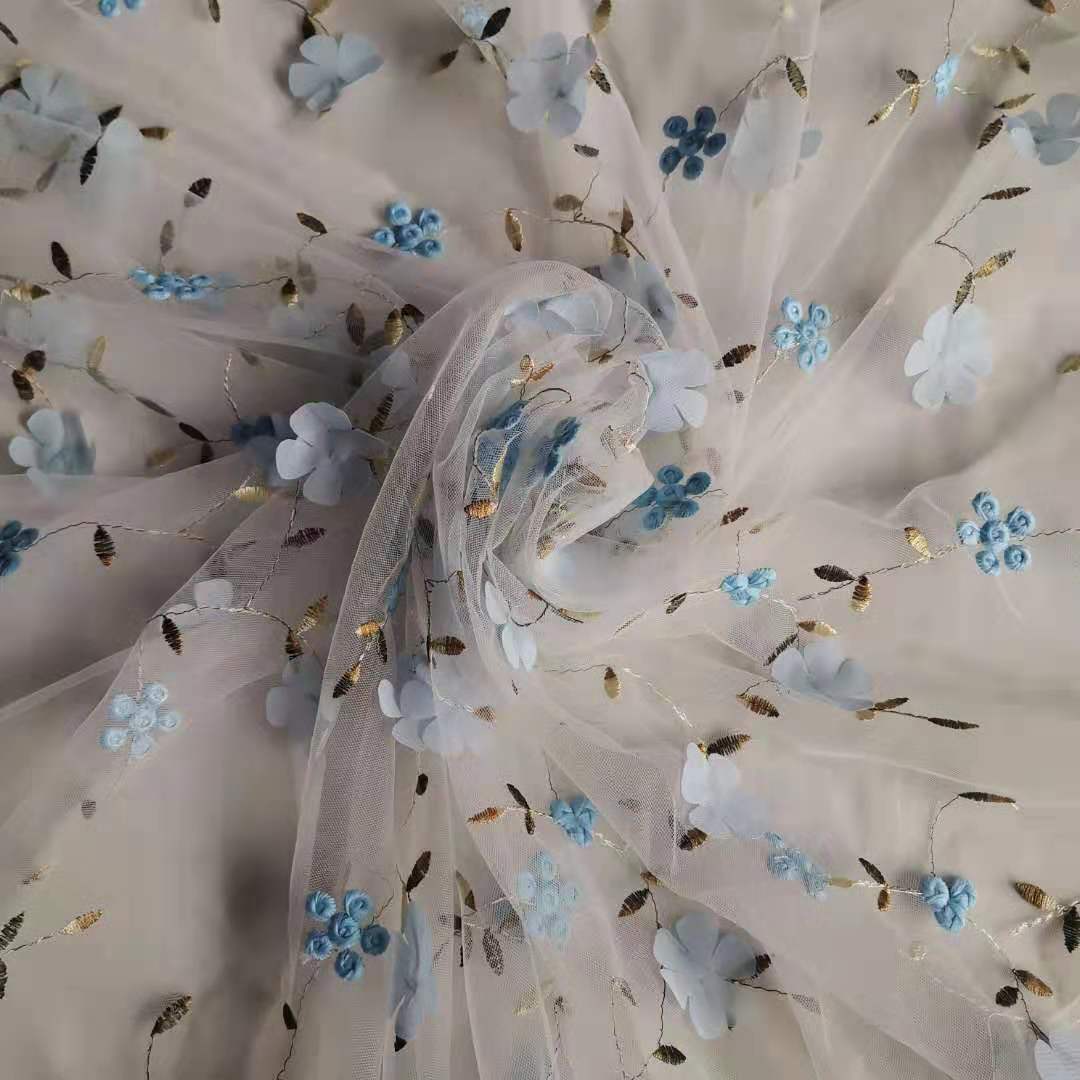 【厂家直销】锦加密美国网底布雪纺贴花刺绣 童装等面料 多色现货