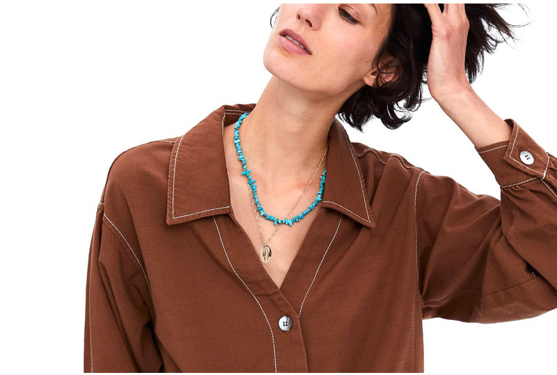 Fashion Retro Double Layered Irregular Turquoise Necklace display picture 3