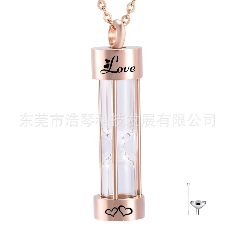 Мемориал животное волосы остаются кости пепел ожерелье из нержавеющей стали розовое золото Стекло песочные часы кулон кремации ювелирные изделия
