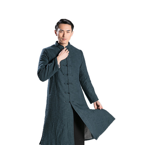 tai chi clothing chinese kung fu uniforms national jacquard linen cotton thickened and cotton long overcoat