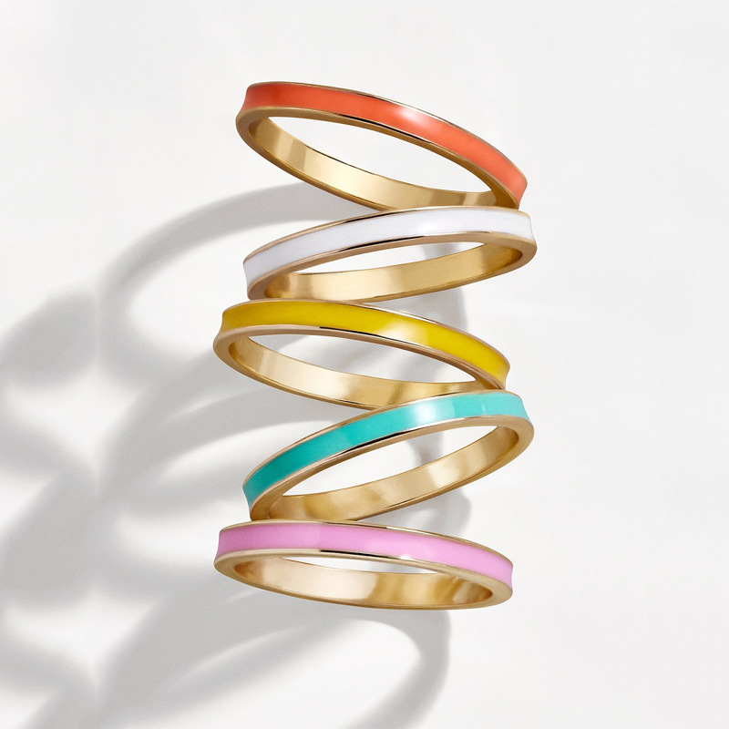 simple multi-color drip oil alloy ring