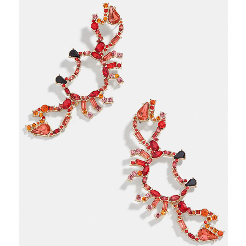 厂家直销跨境欧美创意流行耳环个性螃蟹镶钻耳钉S925纯银耳钉