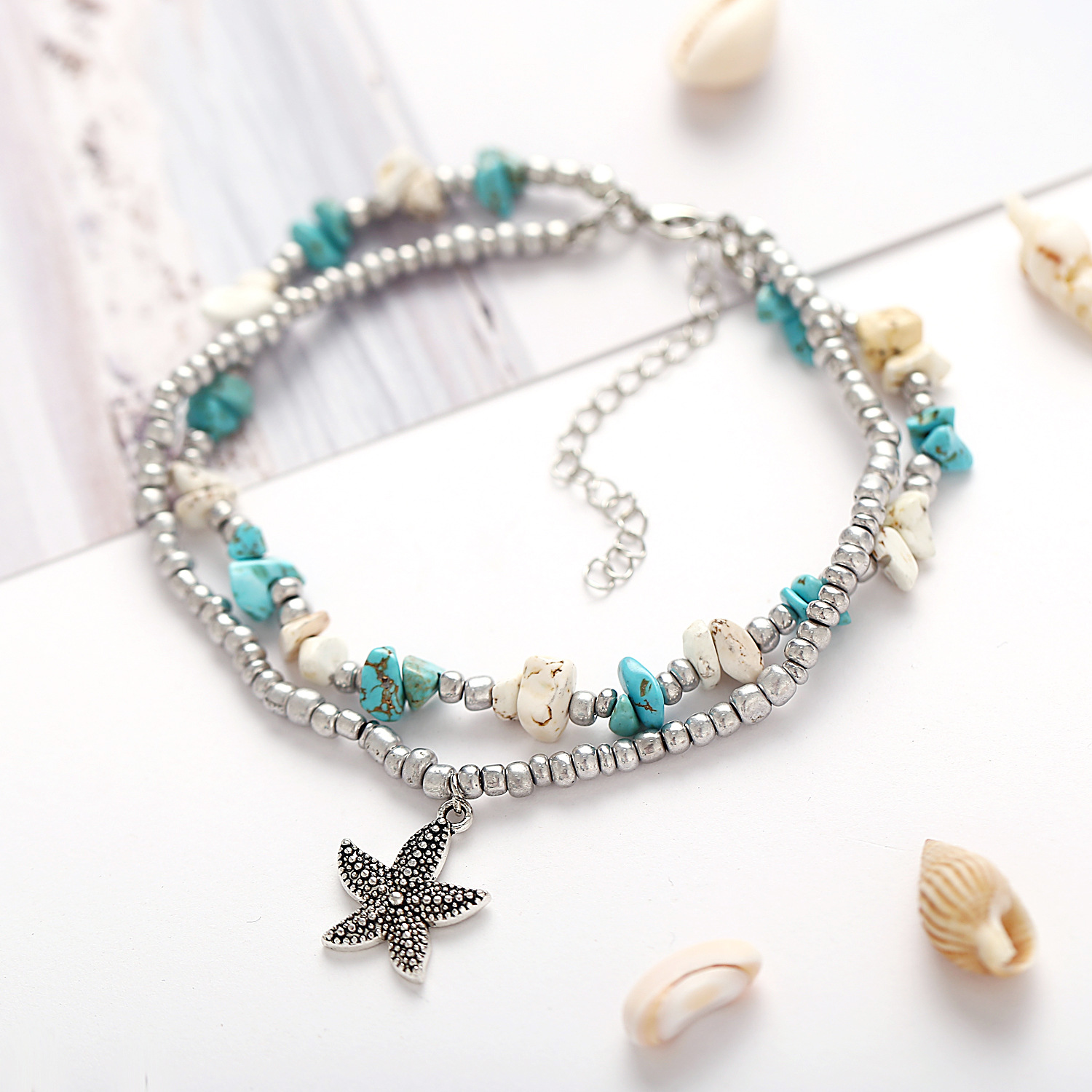 Fashion Starfish Pendant Beach Anklet Creative Retro Double Anklet display picture 6