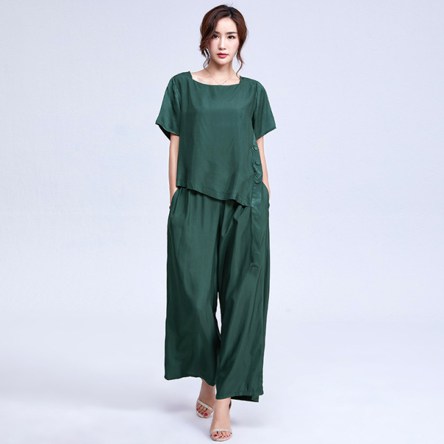 Air-breathable Silk New Irregular Top and Trousers Two-piece 