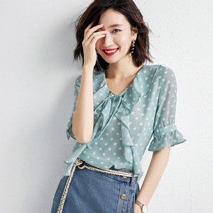 New fashionable lotus-leaf fringed chiffon blouse summer