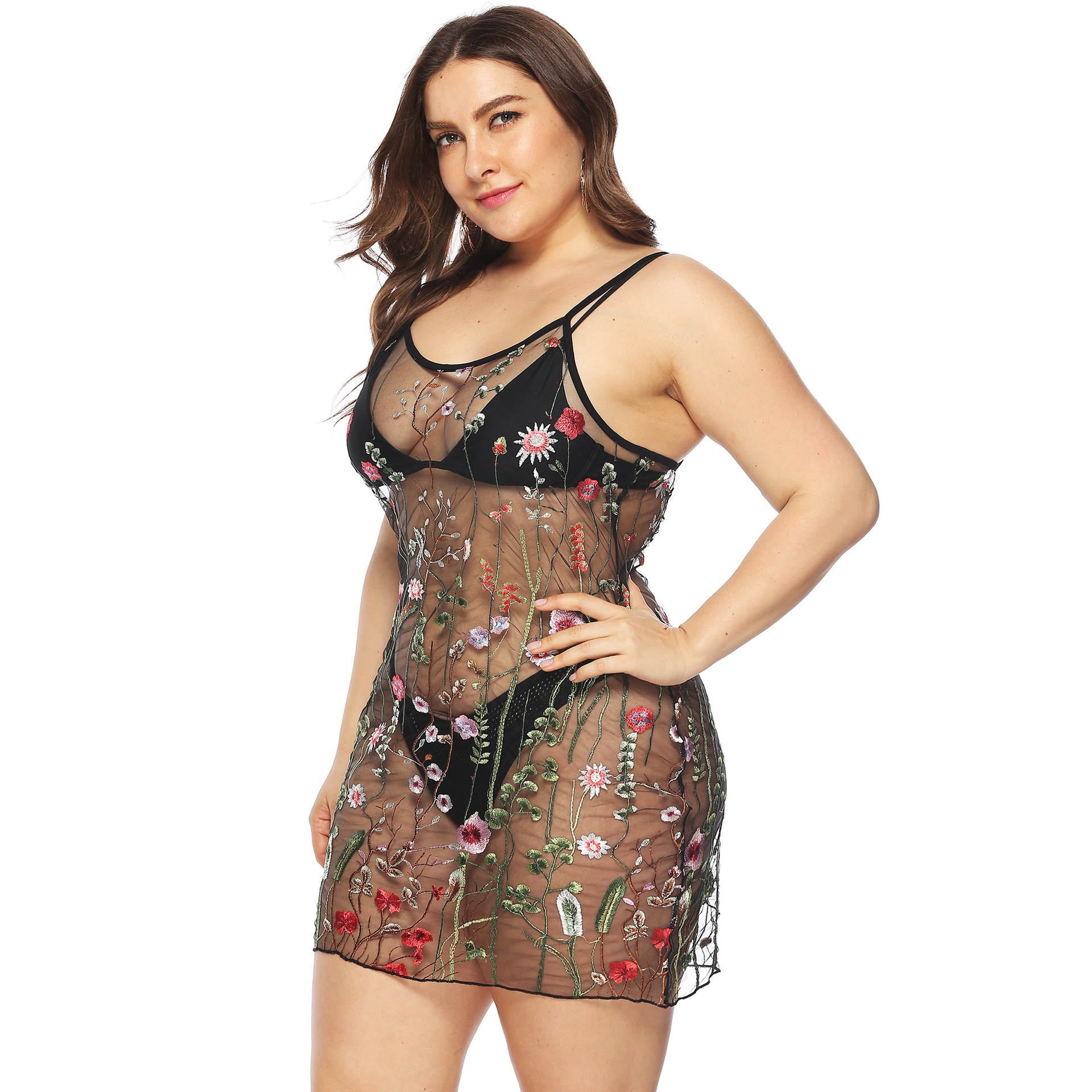 plus size lace embroidered suspender dress  NSOY26808