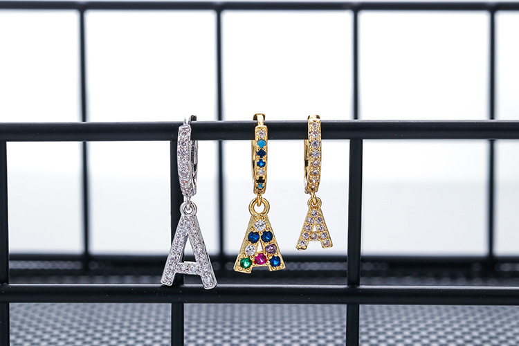 4g Weight Zircon Inlay Material Earrings Classification Anniversary, Business, Wedding, Travel, Birthday Occasion Copper Material Letter Pattern Women'S Gender Inlaid Zircon Design Gold, Silver Color Fashion Letter Single Large Size Earrings 10