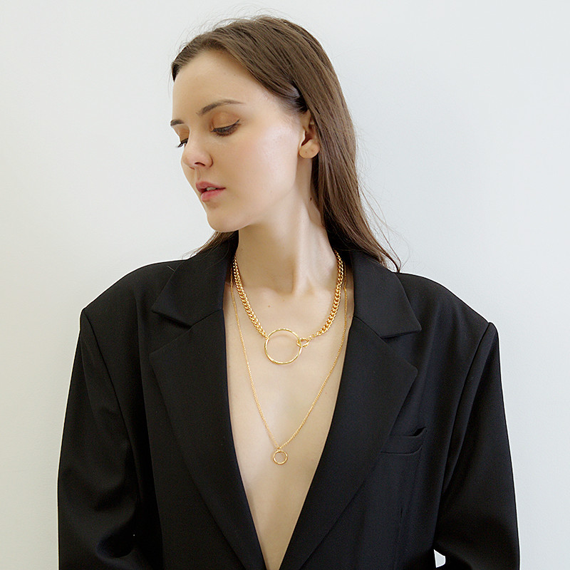 50g Weight Necklace Classification Women'S Gender Gold, Silver Color Hot Selling Fashion Metal Multi-layer Geometric Circle Clavicle Chain 6
