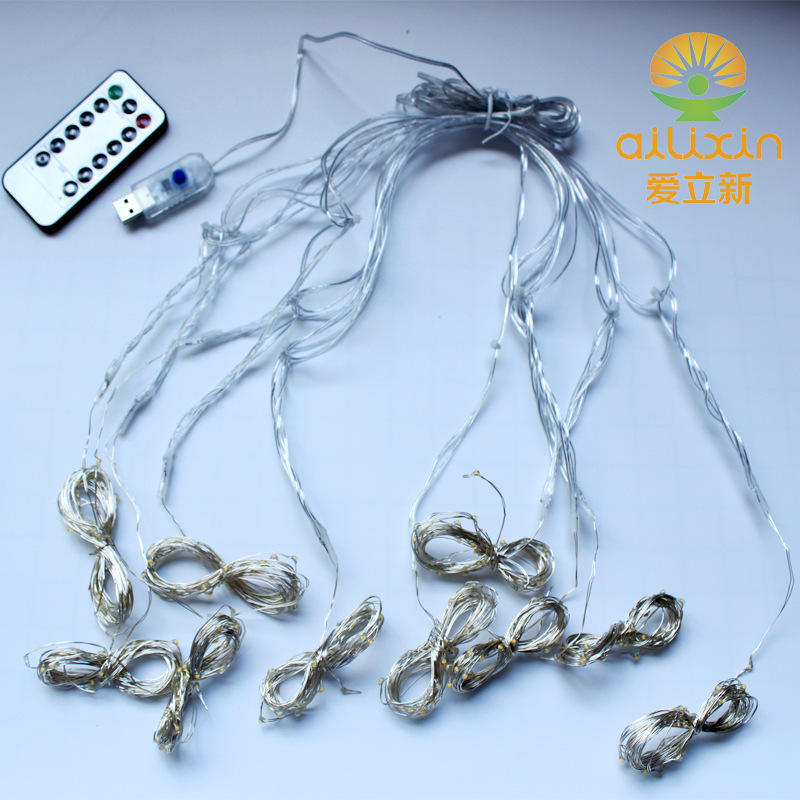 3*3 M 300 lámpara cortina de luz de alambre de cobre Luz de Internet sala de celebridades chica corazón decoración de la habitación Cadena de luz USB control remoto de luz de color