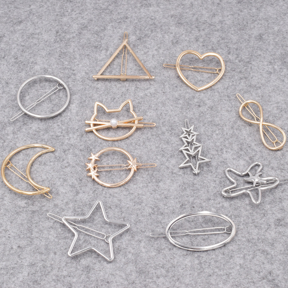 Hot Sale Geometric Metal Hairpin Side Clip Ponytail Triangle Circle Cat Hairpin Wholesale display picture 30