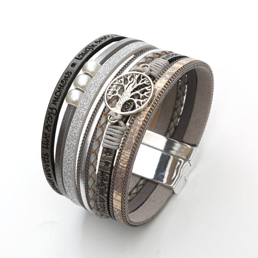 Damen Perlen Armband Mit Magnetverschluss Aus Leder_voghion.com